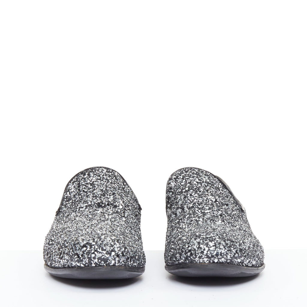 Men's Jimmy Choo Marlo silver coarse glitter almond toe loafers