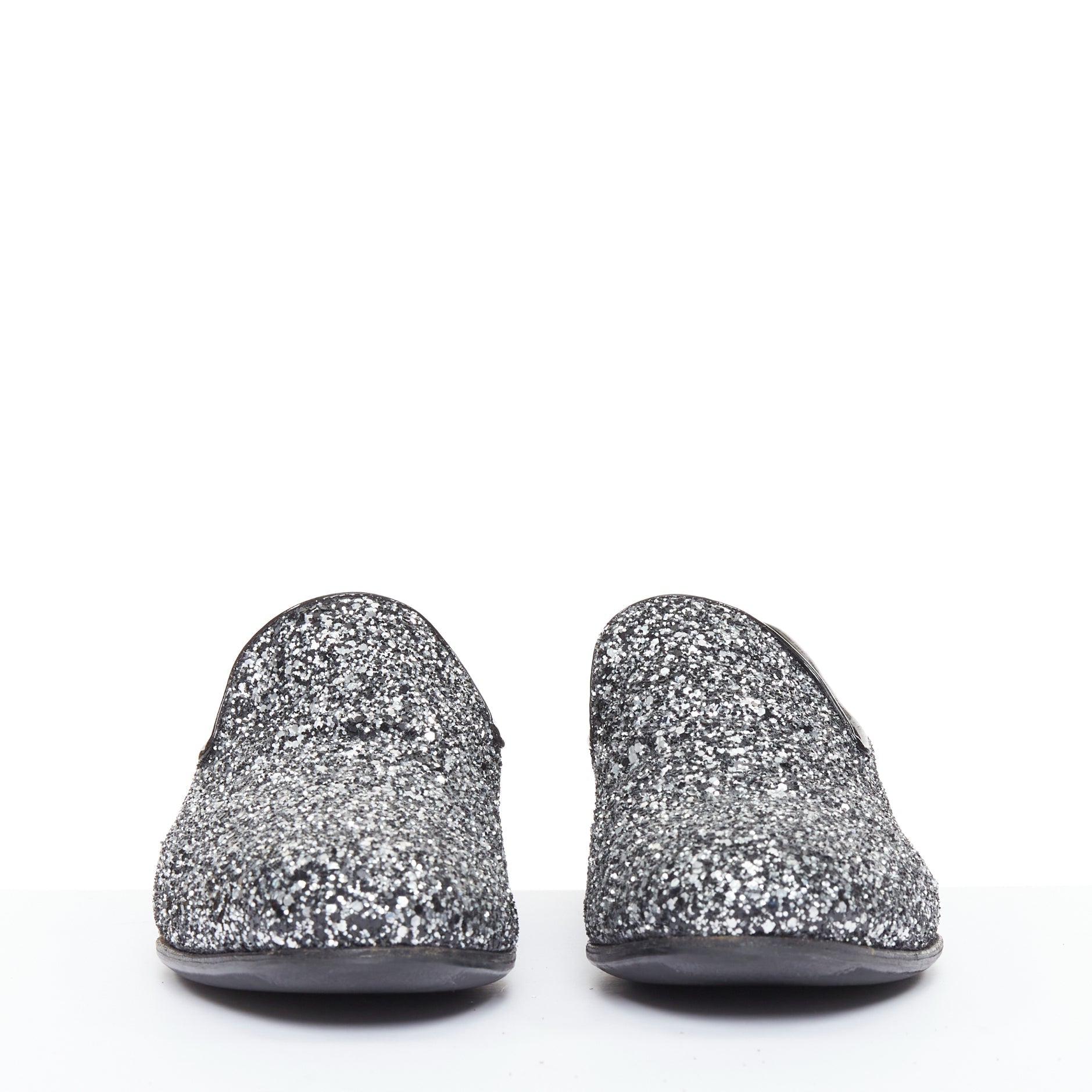 Men's Jimmy Choo Marlo silver coarse glitter almond toe loafers