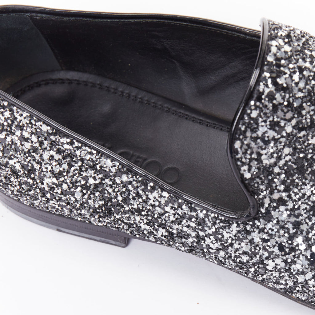 Men's Jimmy Choo Marlo silver coarse glitter almond toe loafers