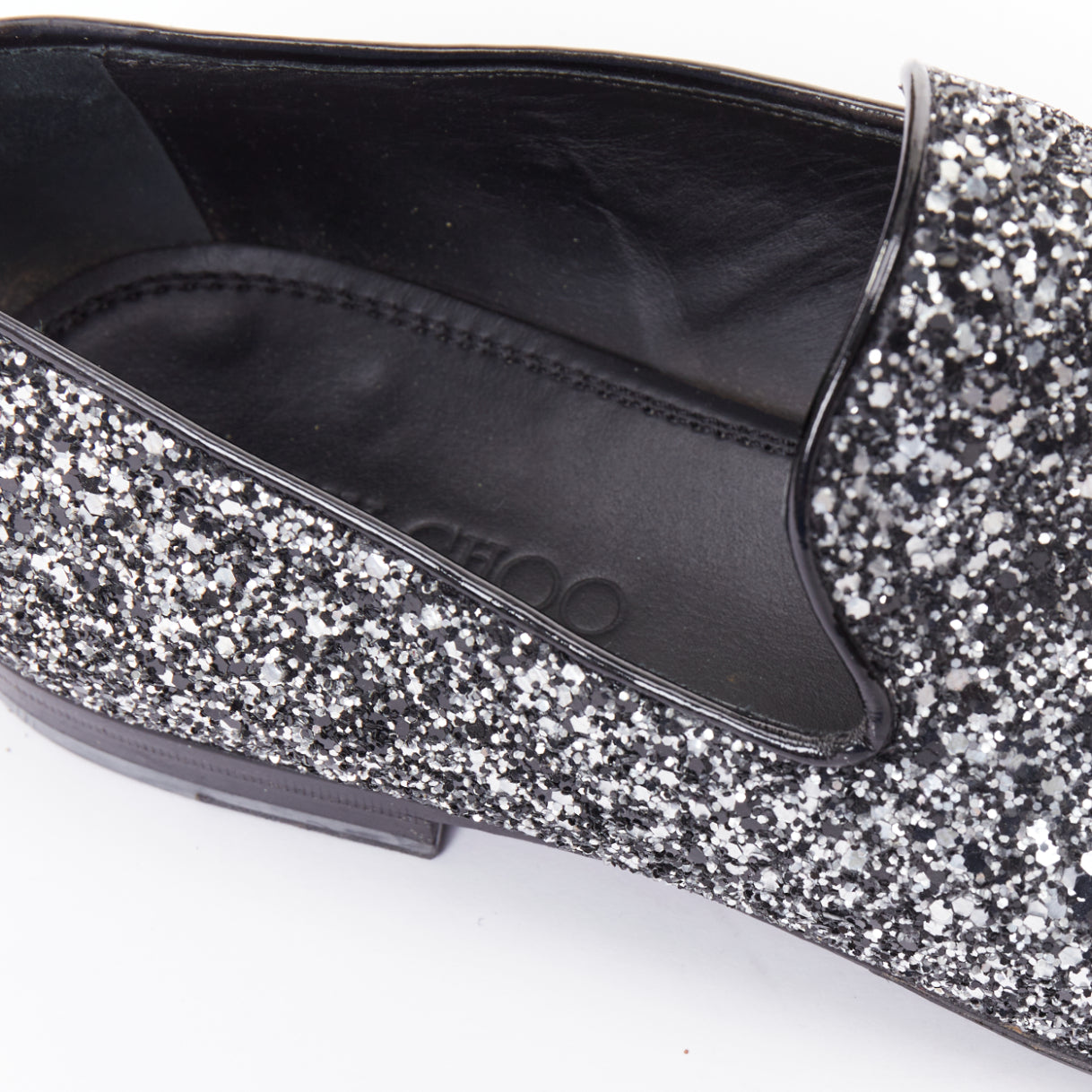 Men's Jimmy Choo Marlo silver coarse glitter almond toe loafers