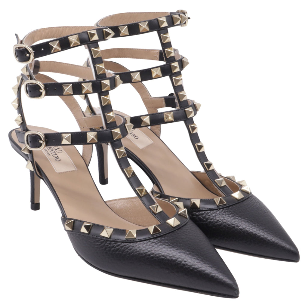 Women's Valentino Garavani Rockstud Caged Pumps in Black Calf Leather