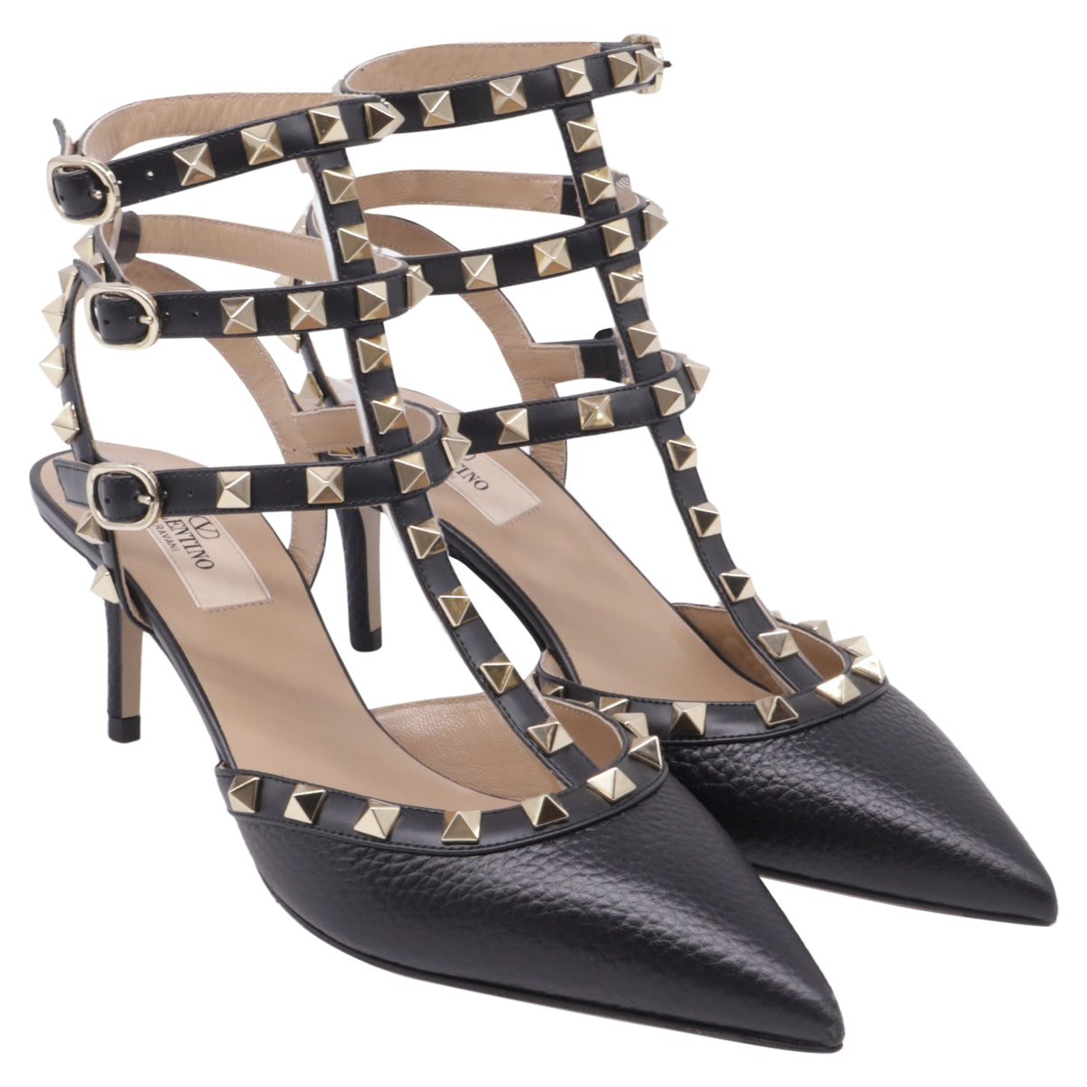 Women's Valentino Garavani Rockstud Caged Pumps in Black Calf Leather