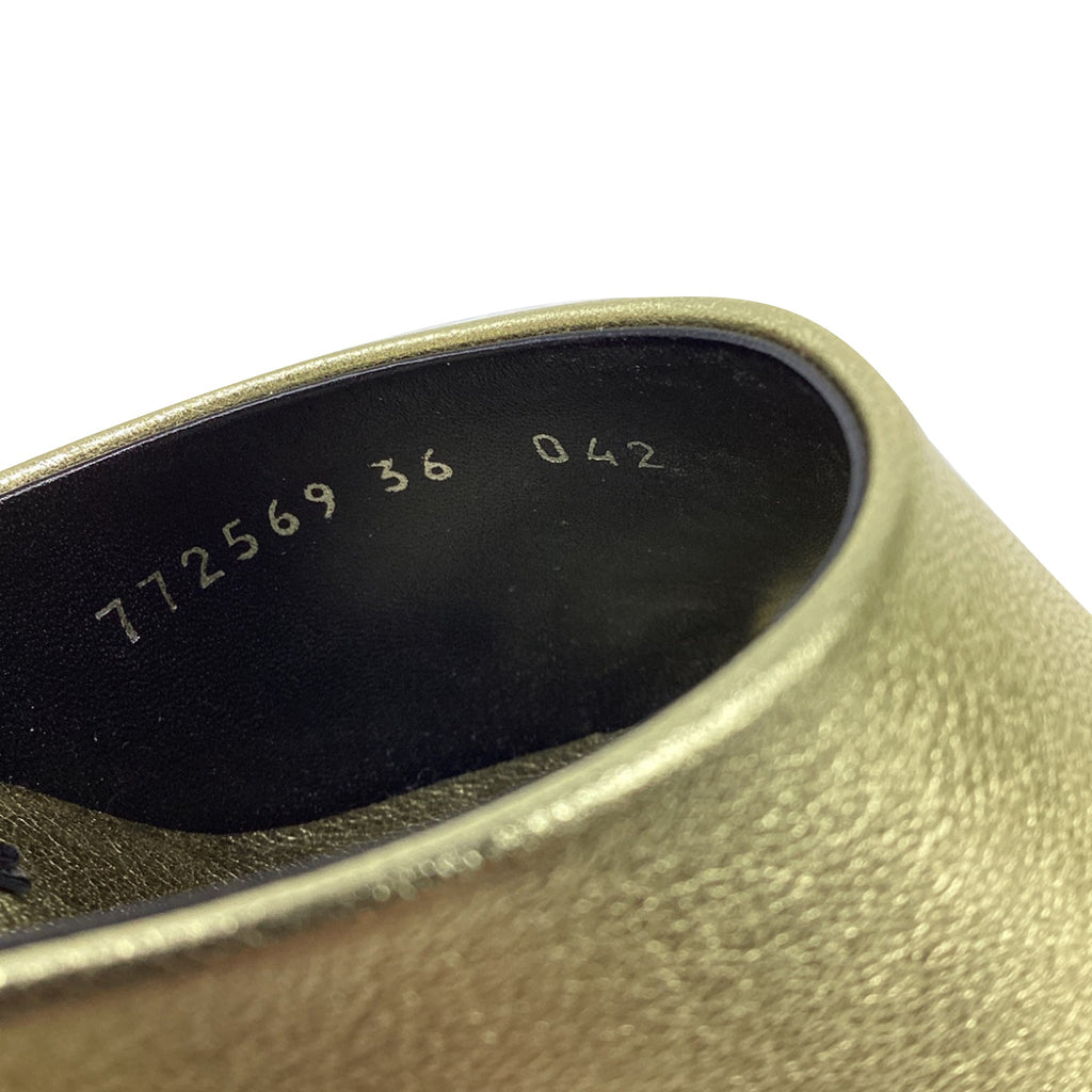 Women's  Gucci Bella Heeled Mules in Metallic Gold Leather