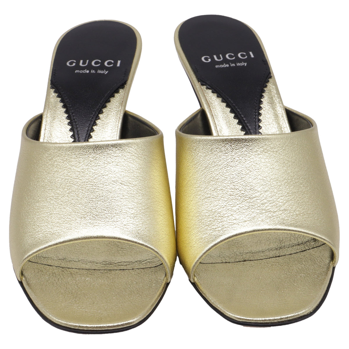 Women's  Gucci Bella Heeled Mules in Metallic Gold Leather