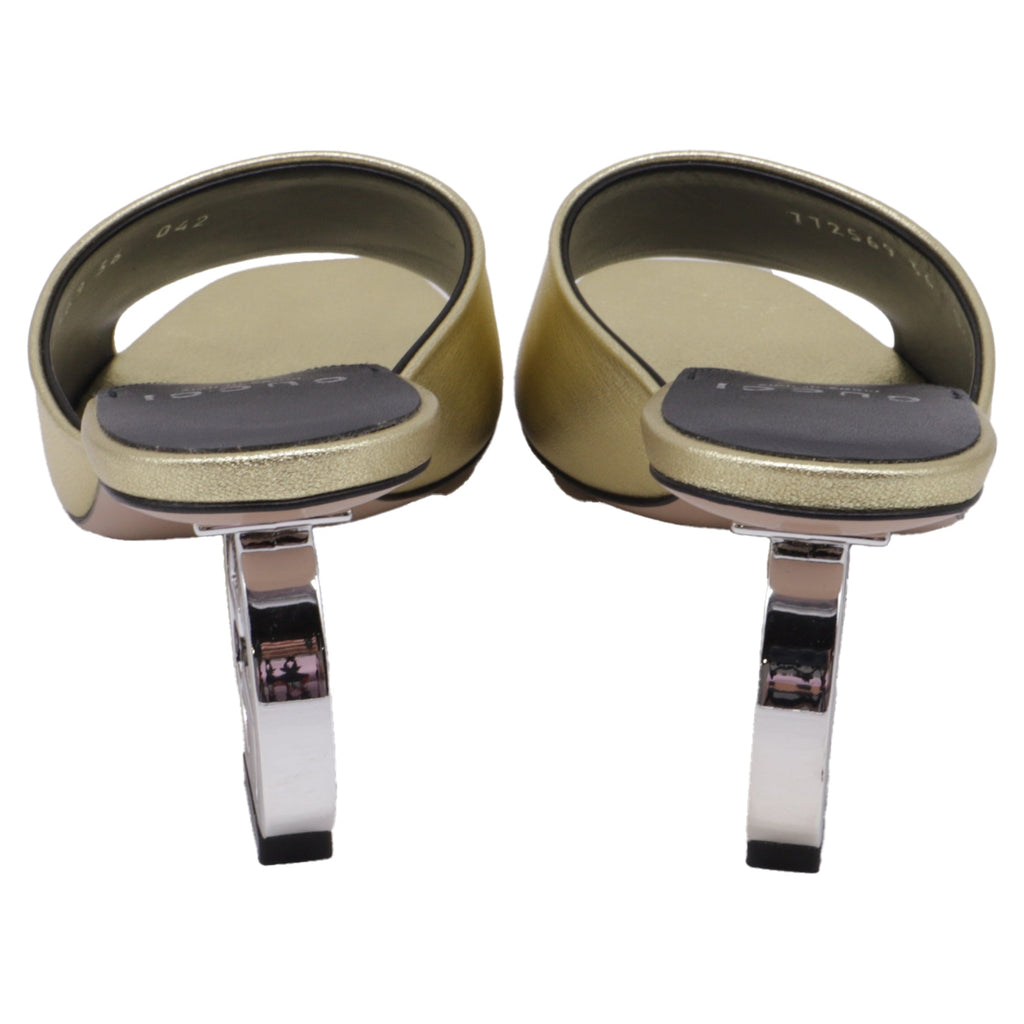 Women's  Gucci Bella Heeled Mules in Metallic Gold Leather