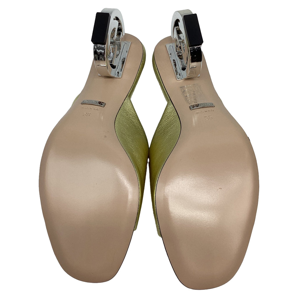 Women's  Gucci Bella Heeled Mules in Metallic Gold Leather