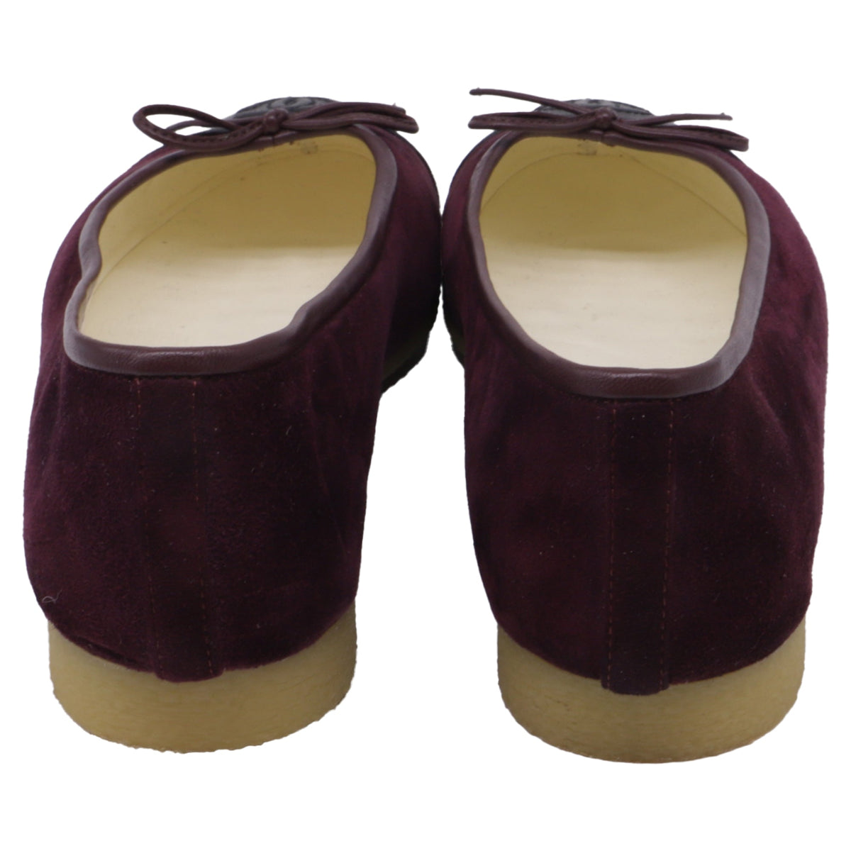 Women's  Chanel CC Bow Cap-Toe Ballet Flats in Burgundy Suede