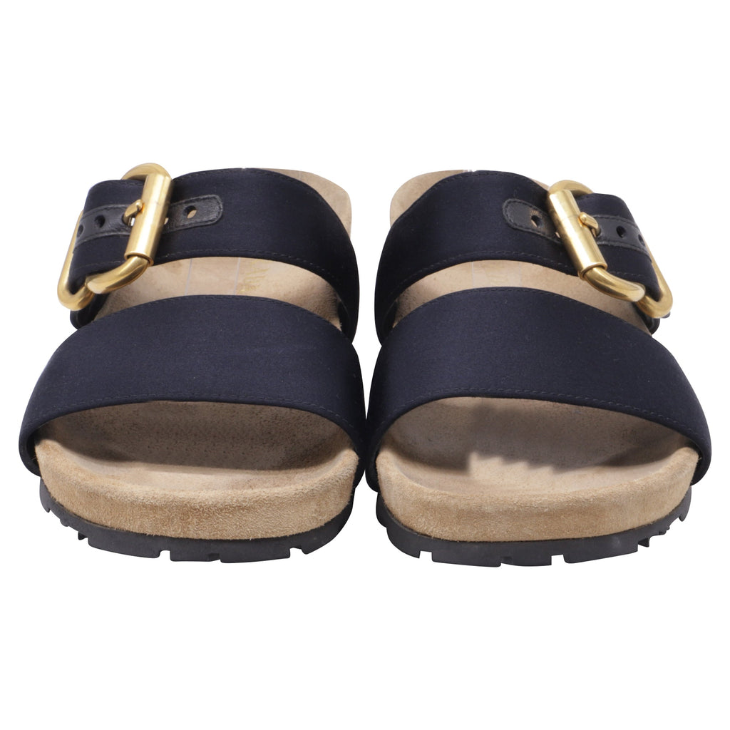 Women's  Prada Double-Strap Slide Sandals in Black Satin