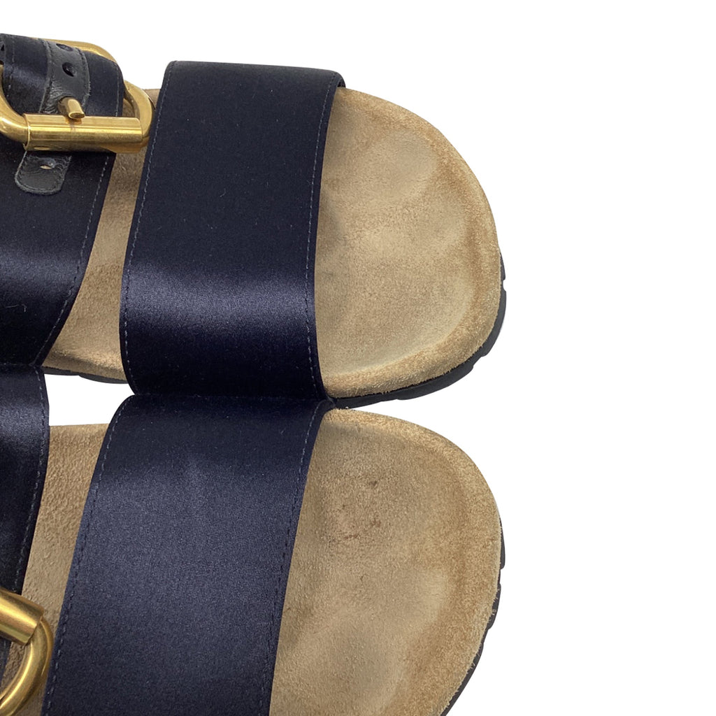 Women's  Prada Double-Strap Slide Sandals in Black Satin