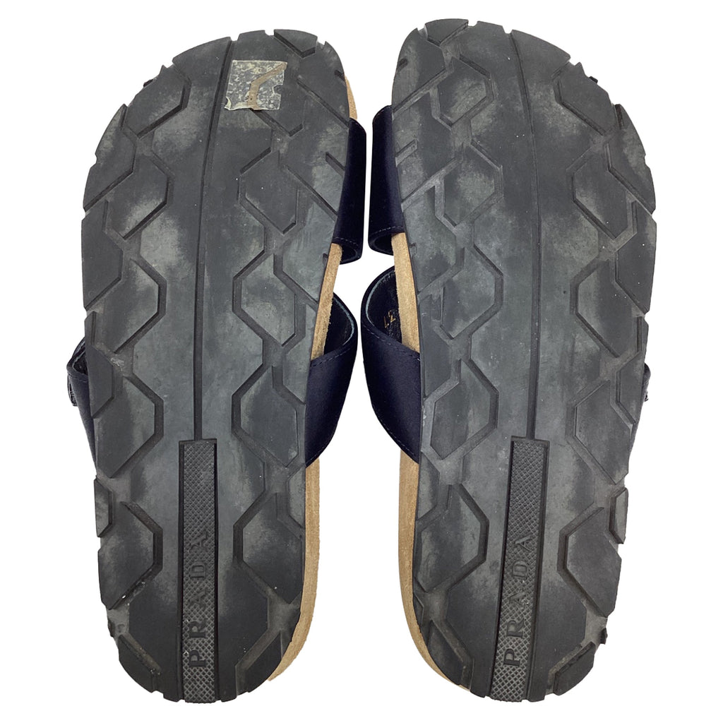 Women's  Prada Double-Strap Slide Sandals in Black Satin