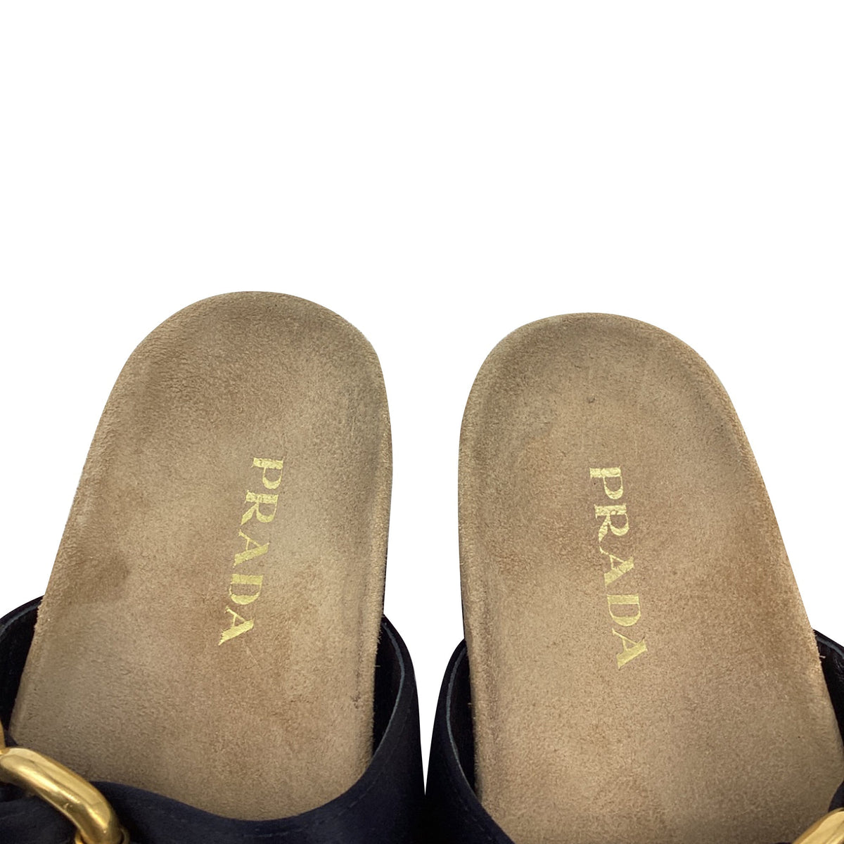 Women's  Prada Double-Strap Slide Sandals in Black Satin
