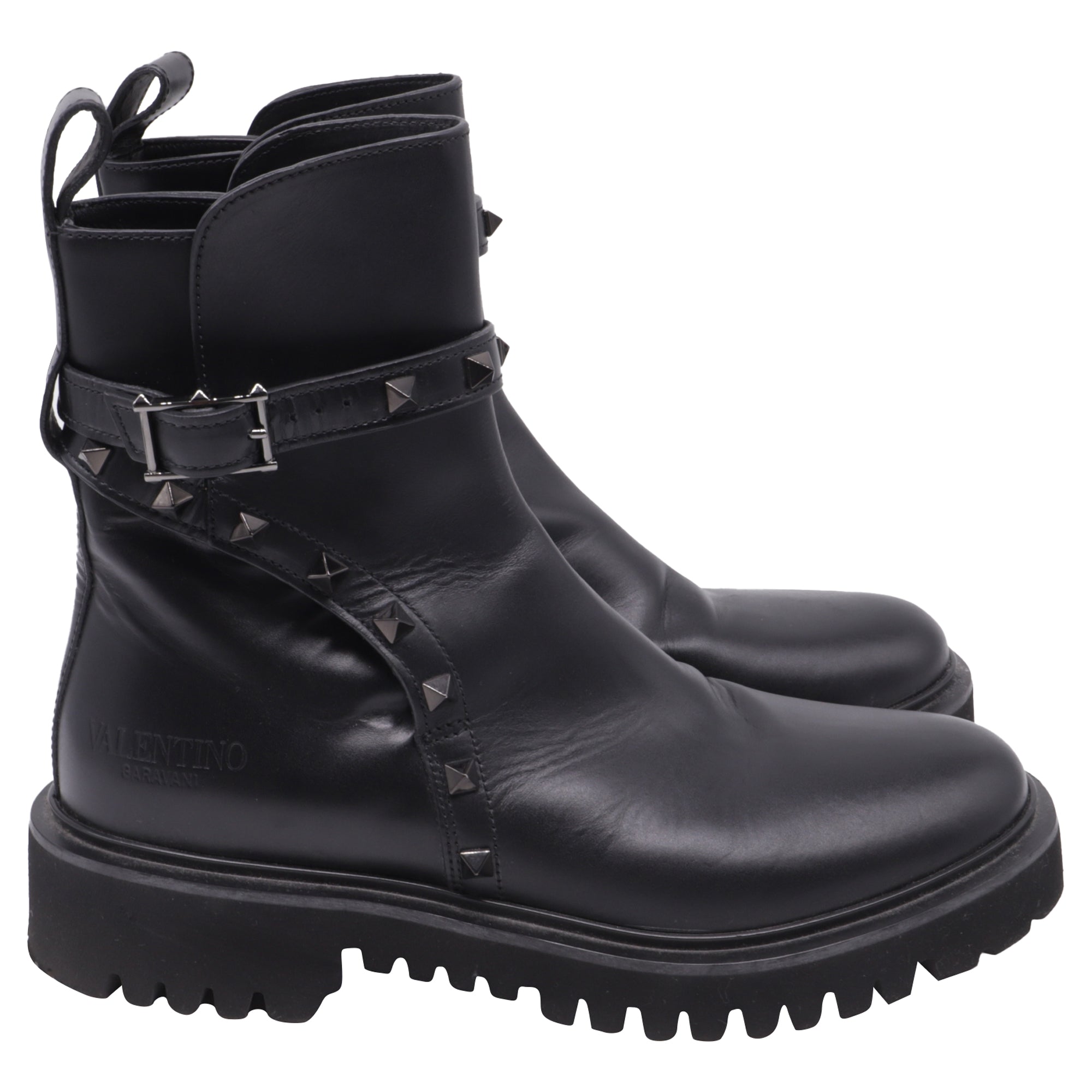 Women's Valentino Garavani Rockstud Ankle Boots in Black Calf Leather