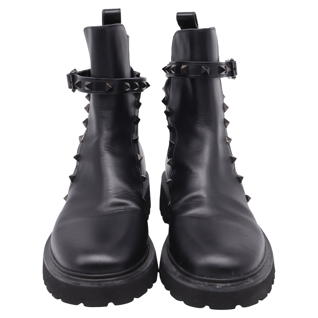 Women's Valentino Garavani Rockstud Ankle Boots in Black Calf Leather