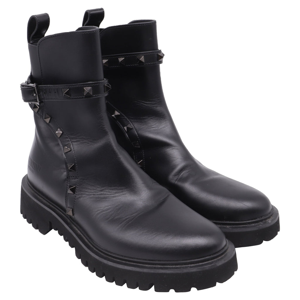 Women's Valentino Garavani Rockstud Ankle Boots in Black Calf Leather