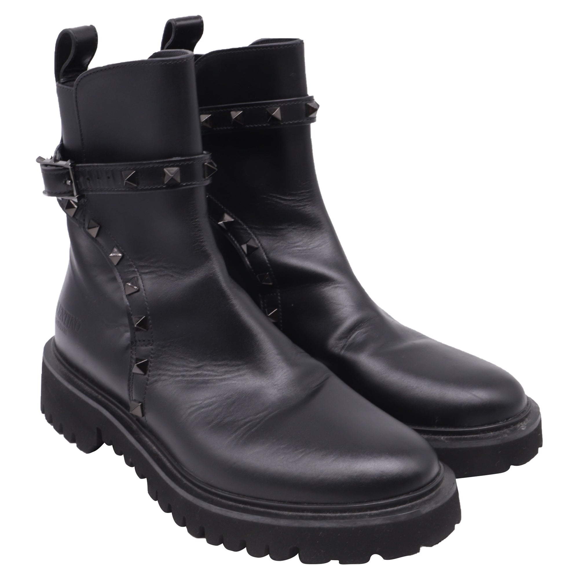 Women's Valentino Garavani Rockstud Ankle Boots in Black Calf Leather