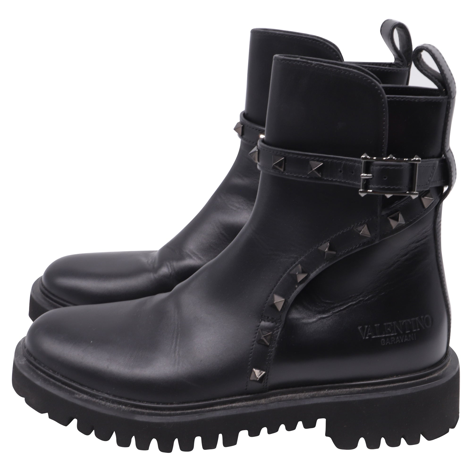 Women's Valentino Garavani Rockstud Ankle Boots in Black Calf Leather