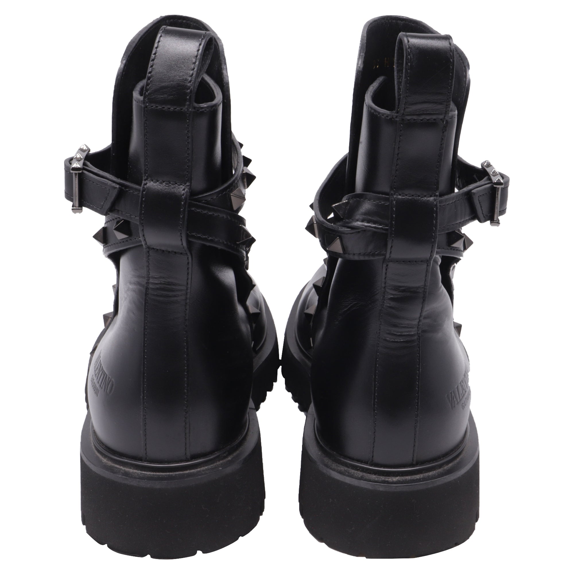 Women's Valentino Garavani Rockstud Ankle Boots in Black Calf Leather