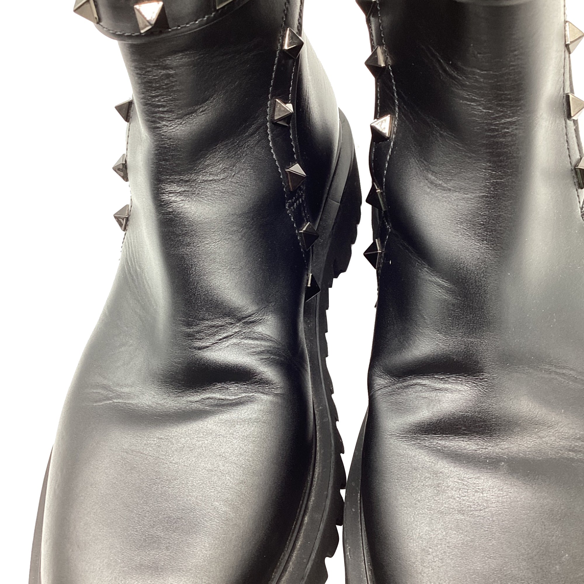 Women's Valentino Garavani Rockstud Ankle Boots in Black Calf Leather