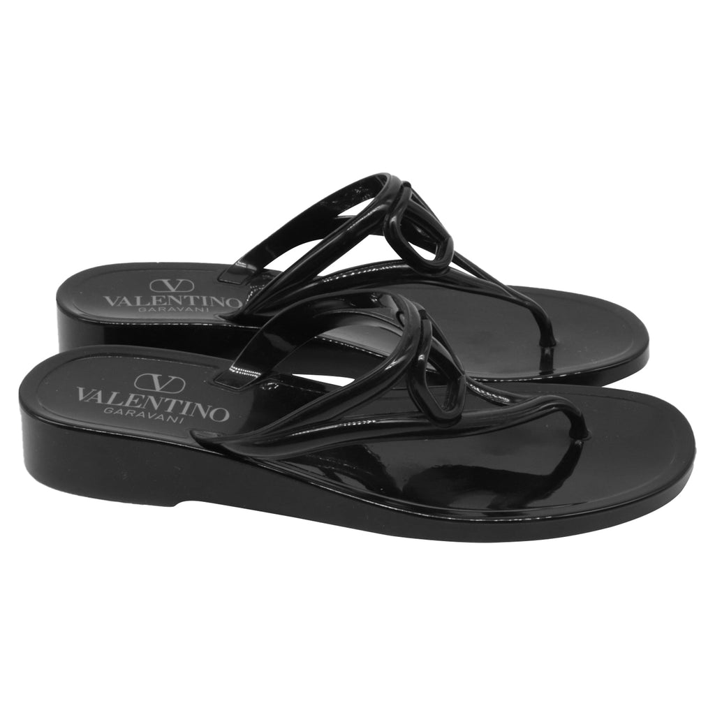 Women's  Valentino Garavani VLogo Thong Slide Sandals in Black Rubber
