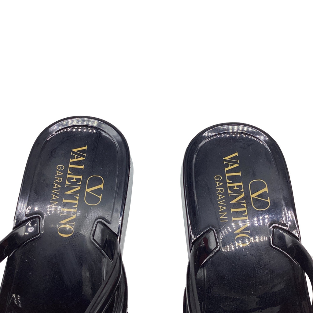 Women's  Valentino Garavani VLogo Thong Slide Sandals in Black Rubber