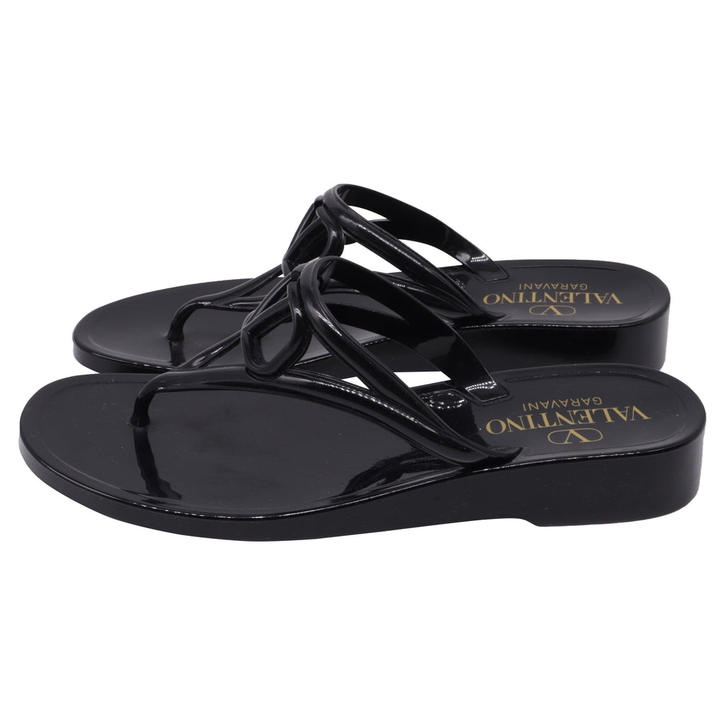 Women's  Valentino Garavani VLogo Thong Slide Sandals in Black Rubber