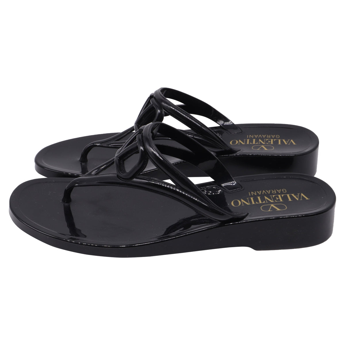 Women's  Valentino Garavani VLogo Thong Slide Sandals in Black Rubber