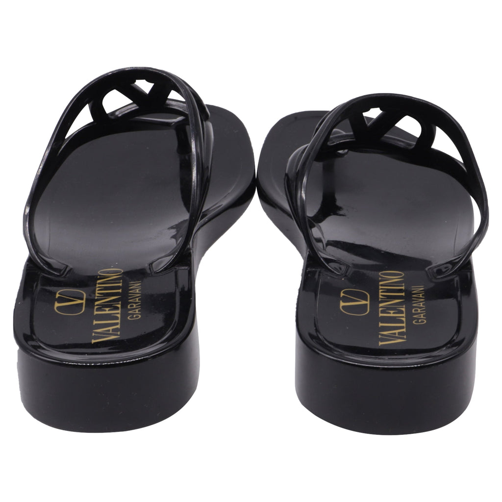 Women's  Valentino Garavani VLogo Thong Slide Sandals in Black Rubber