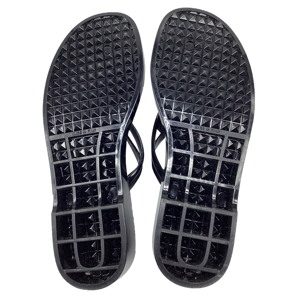 Women's  Valentino Garavani VLogo Thong Slide Sandals in Black Rubber