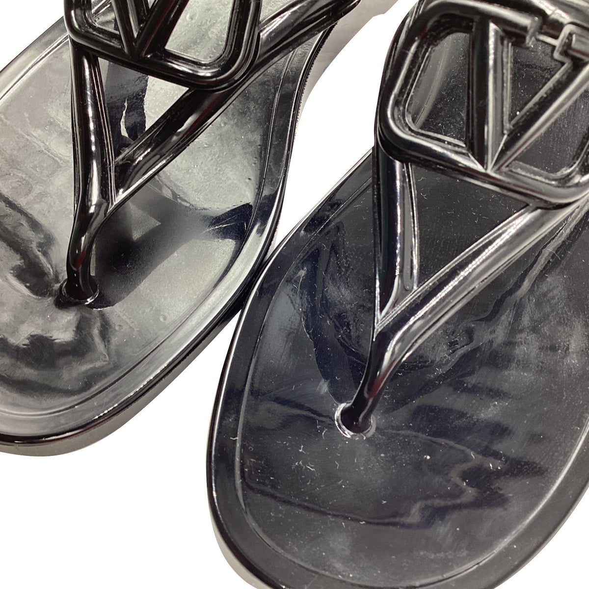 Women's  Valentino Garavani VLogo Thong Slide Sandals in Black Rubber