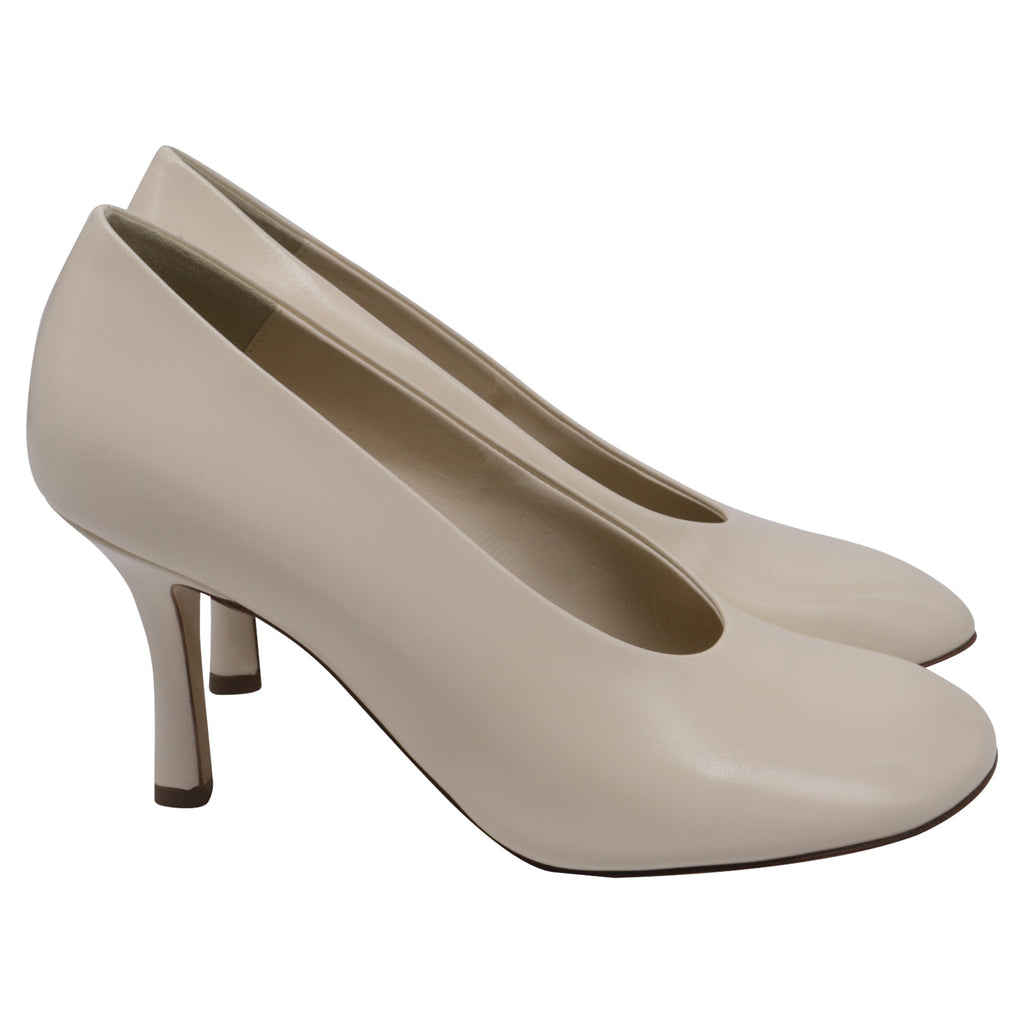 Women's  Burberry Round-Toe Pumps in Ivory Leather