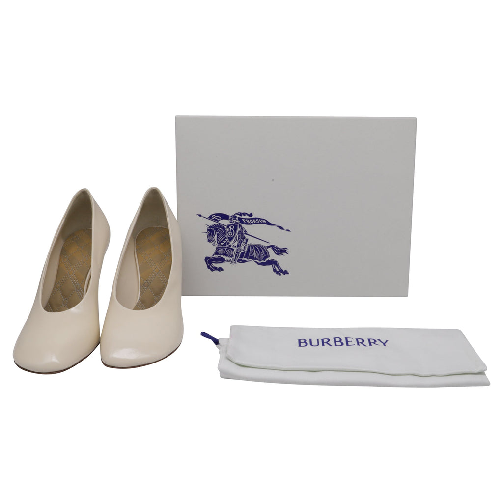 Women's  Burberry Round-Toe Pumps in Ivory Leather