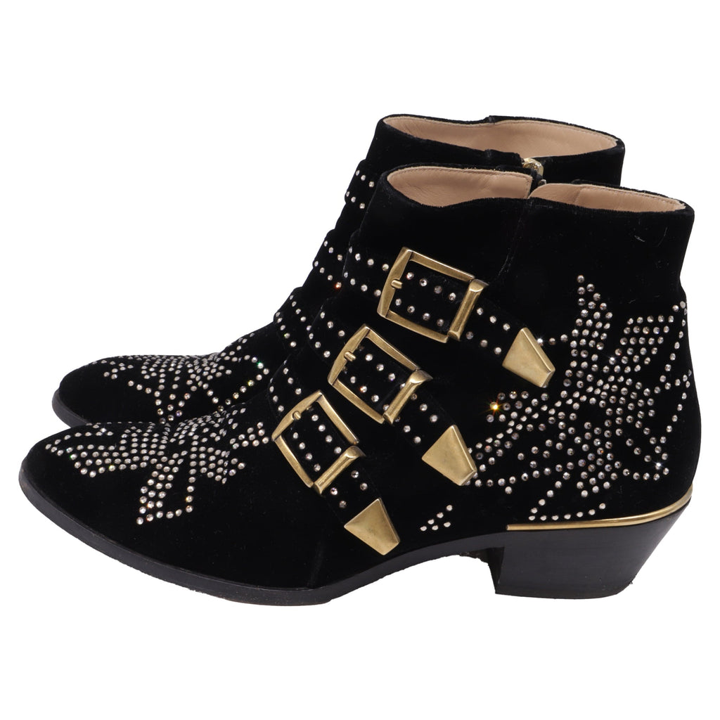 Women's  Chloé Susanna Studded Ankle Boots in Black Velvet