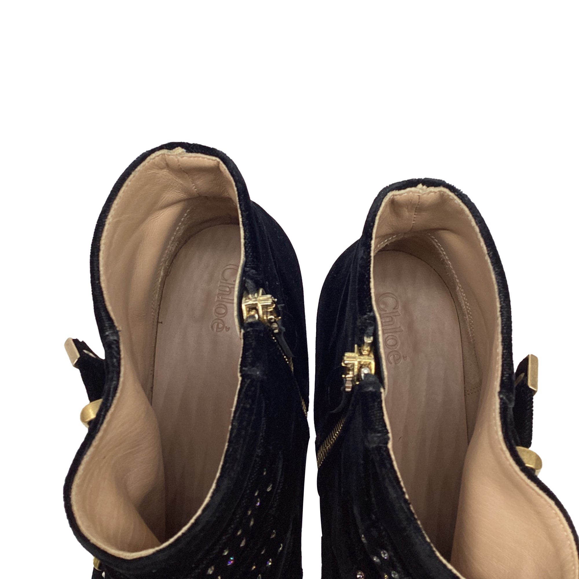 Women's  Chloé Susanna Studded Ankle Boots in Black Velvet