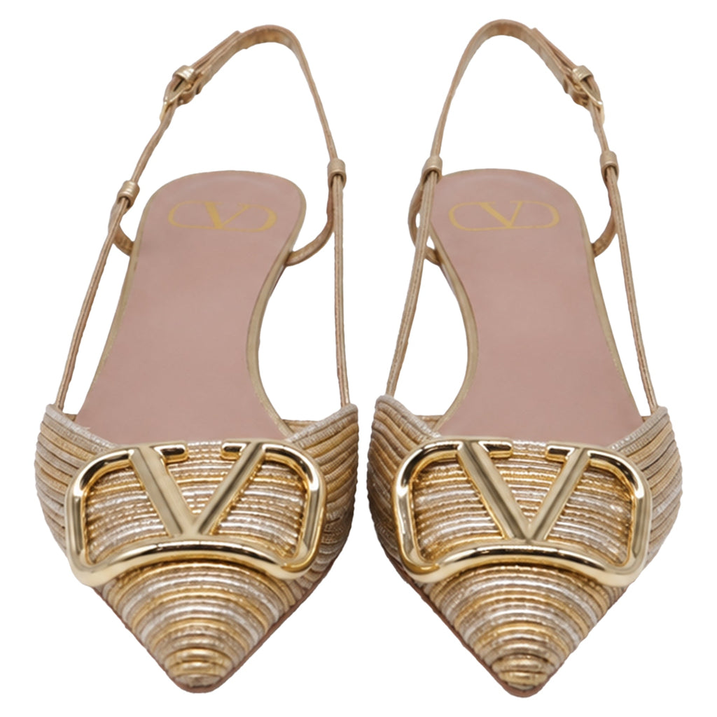 Women's Valentino Garavani VLogo Slingback Pumps in Metallic Gold Leather