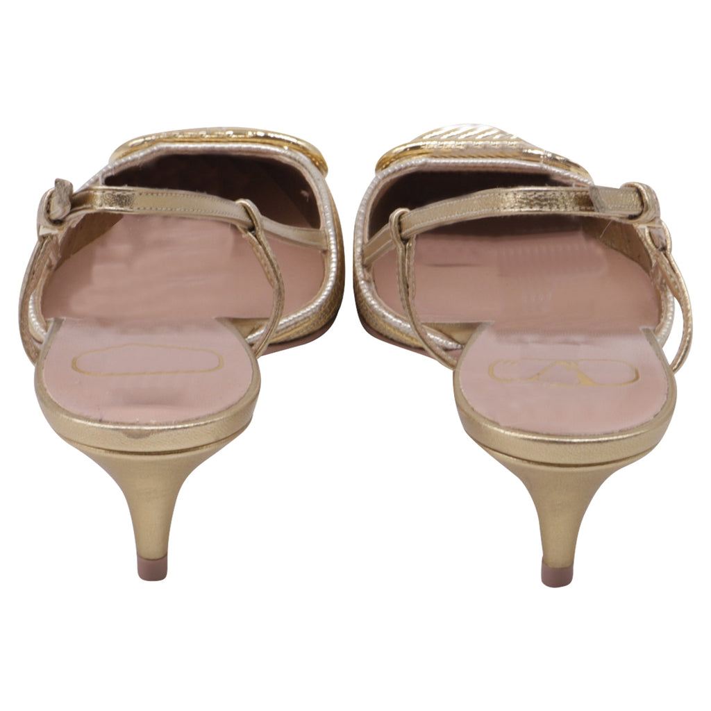 Women's Valentino Garavani VLogo Slingback Pumps in Metallic Gold Leather
