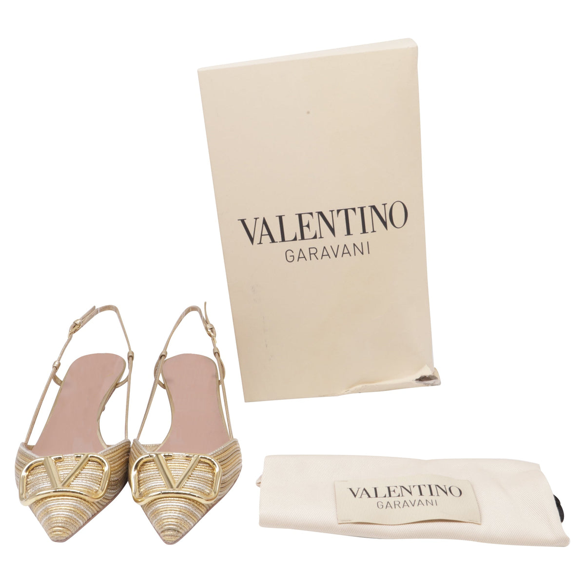 Women's Valentino Garavani VLogo Slingback Pumps in Metallic Gold Leather