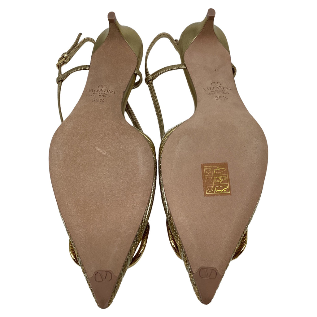 Women's Valentino Garavani VLogo Slingback Pumps in Metallic Gold Leather
