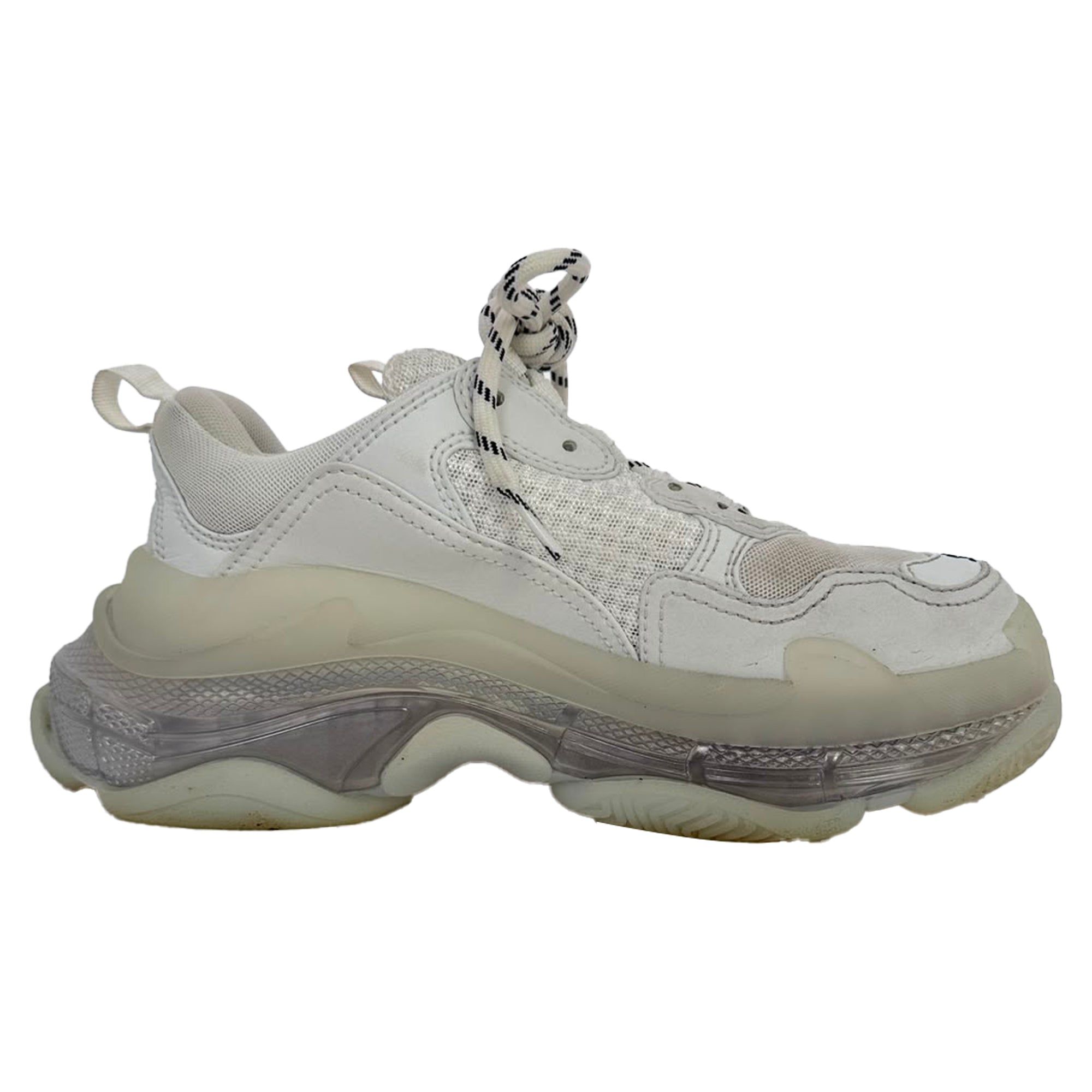 Men's  Balenciaga Triple S Clear Sole Sneakers in White Polyester