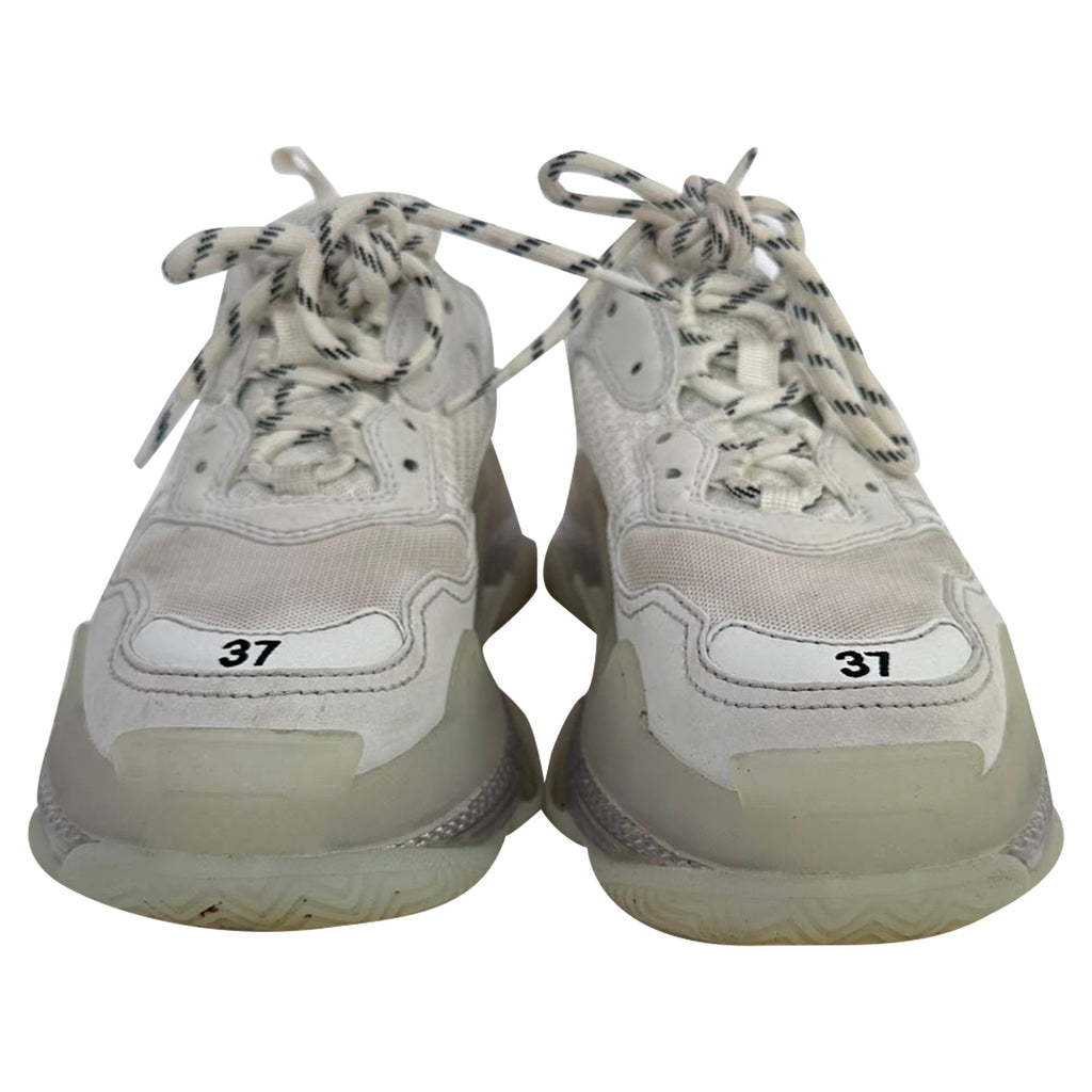 Men's  Balenciaga Triple S Clear Sole Sneakers in White Polyester