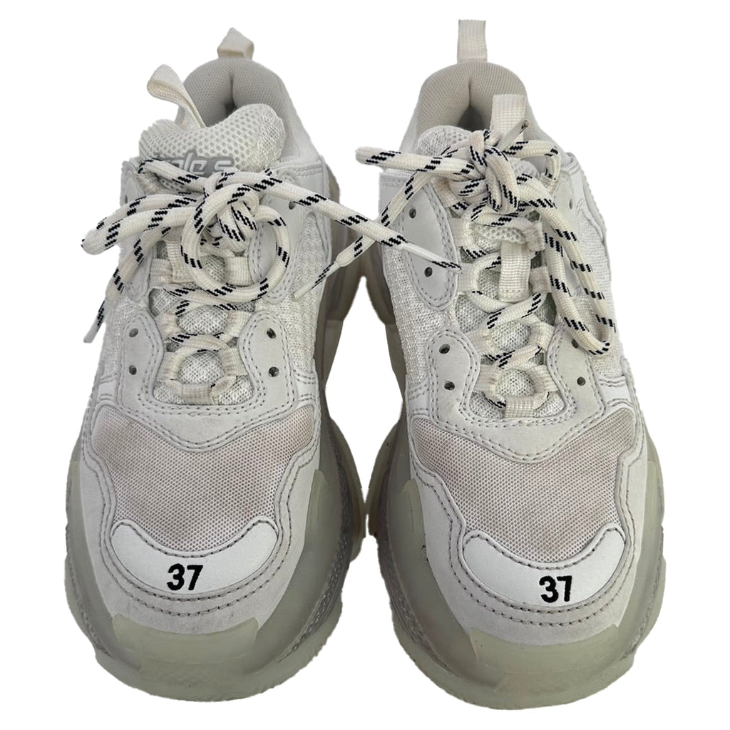 Men's  Balenciaga Triple S Clear Sole Sneakers in White Polyester