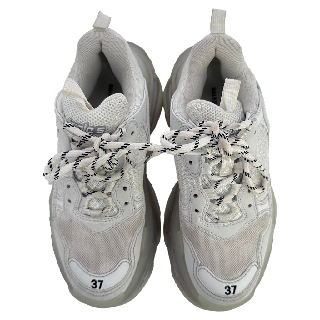 Men's  Balenciaga Triple S Clear Sole Sneakers in White Polyester
