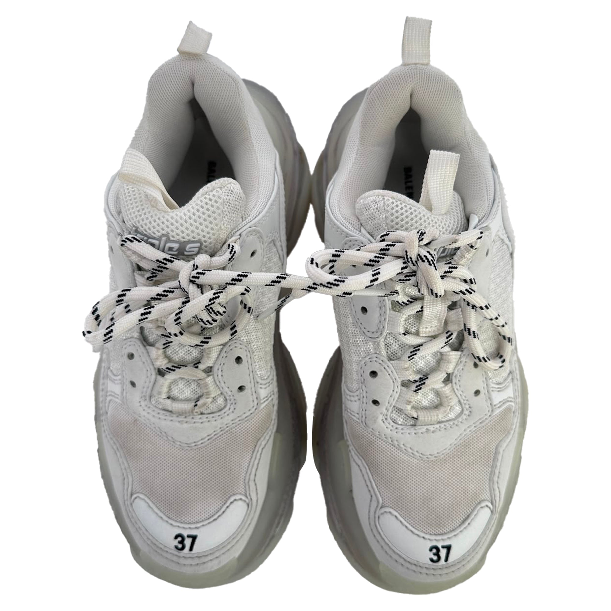 Men's  Balenciaga Triple S Clear Sole Sneakers in White Polyester
