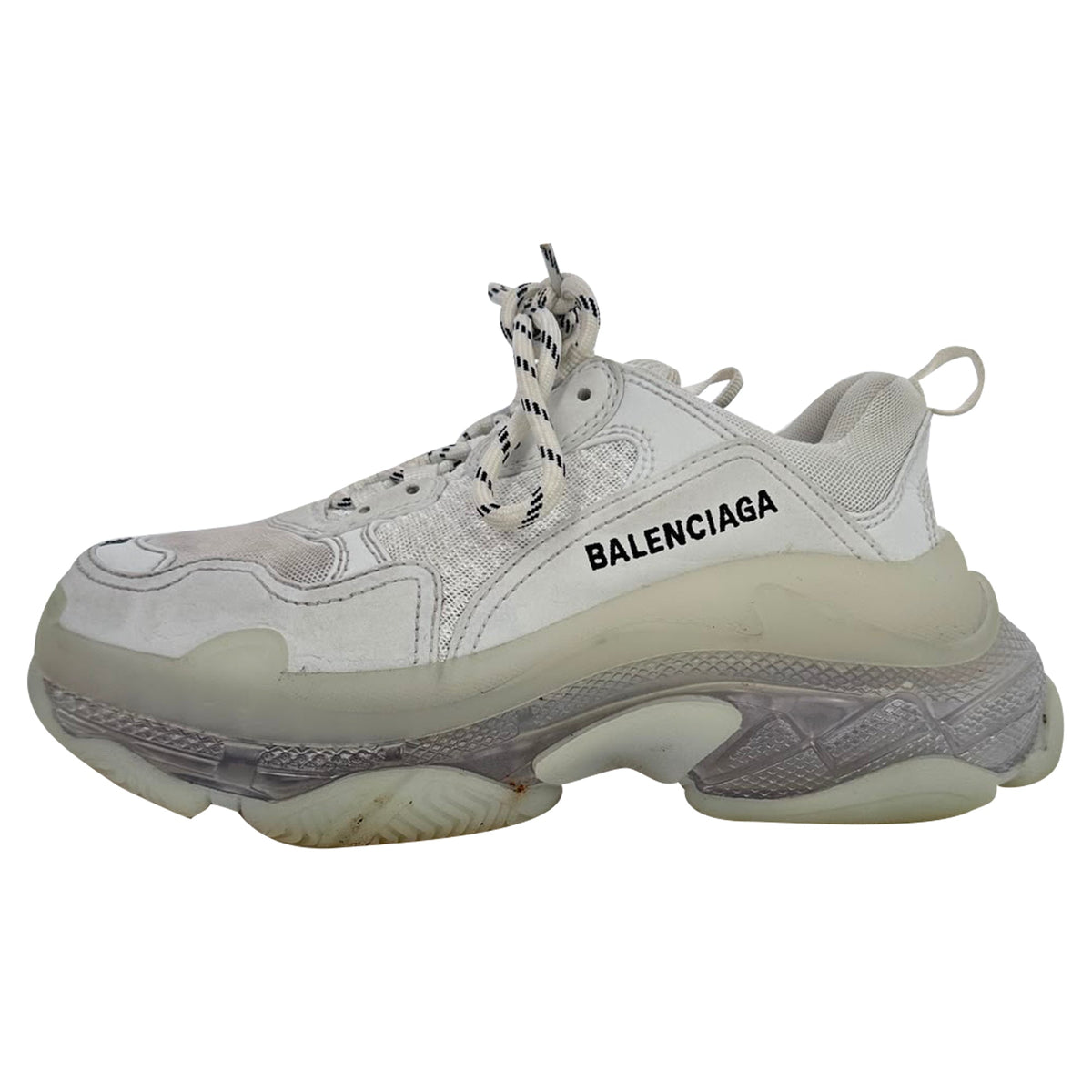 Men's  Balenciaga Triple S Clear Sole Sneakers in White Polyester