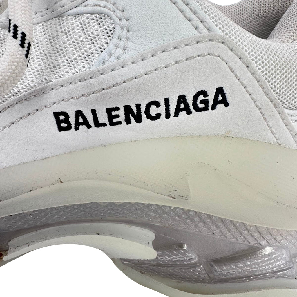 Men's  Balenciaga Triple S Clear Sole Sneakers in White Polyester