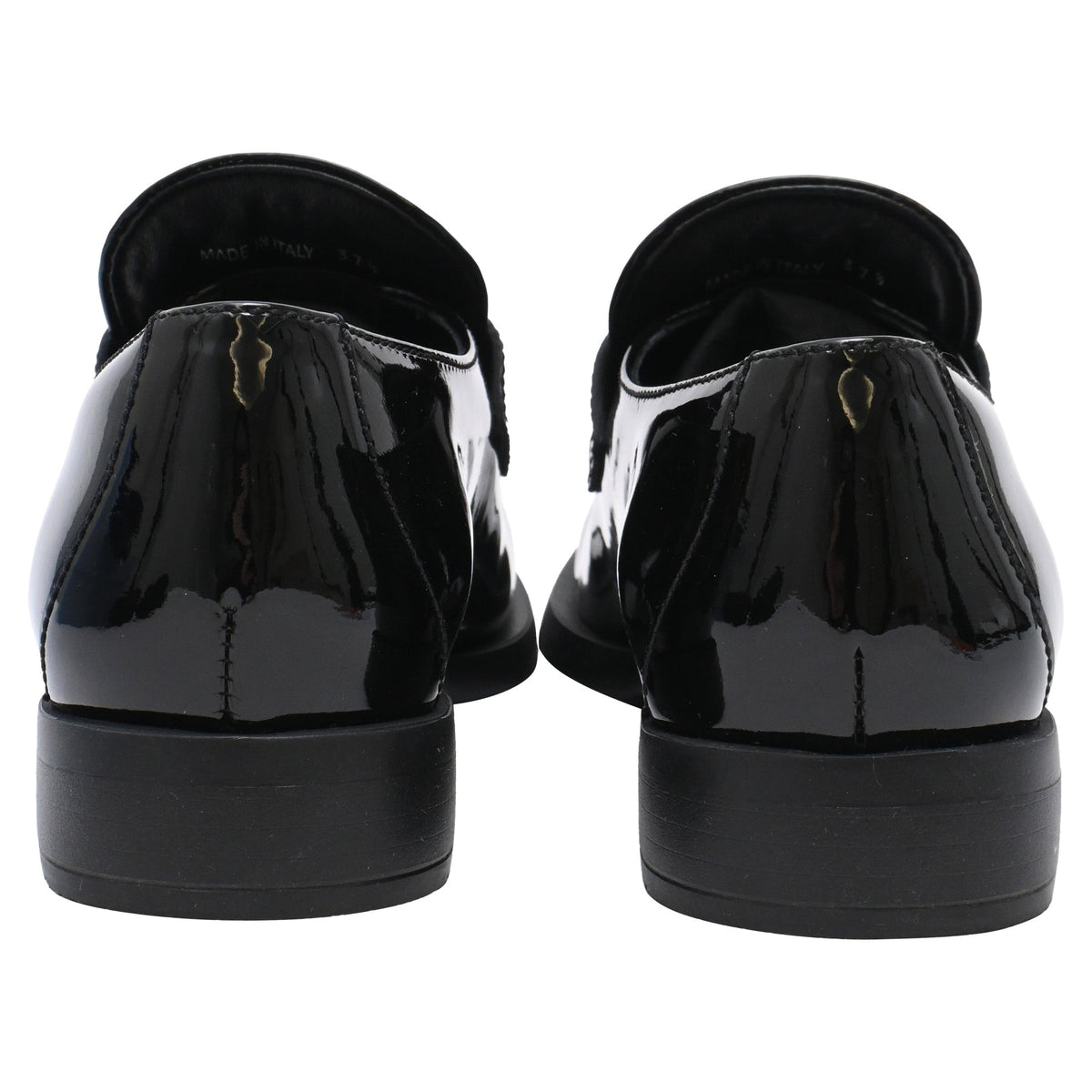 Women's Prada Triangle Logo Loafers in Black Patent Leather