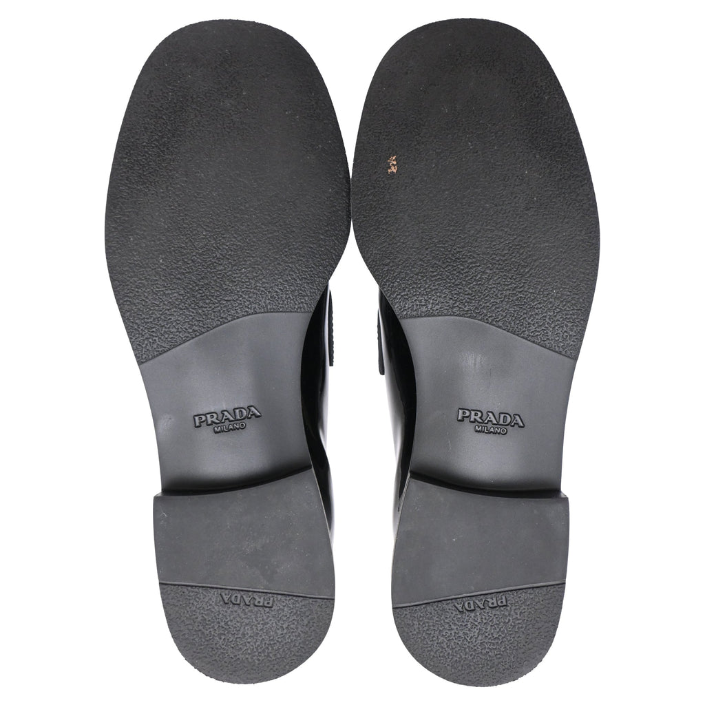 Women's Prada Triangle Logo Loafers in Black Patent Leather