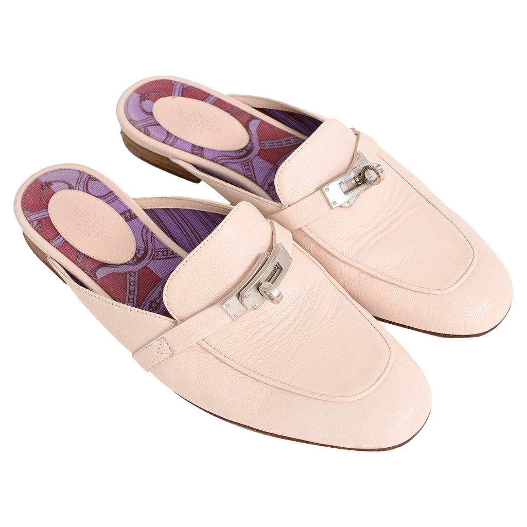 Women's Hermès Oz Mules in Beige Leather