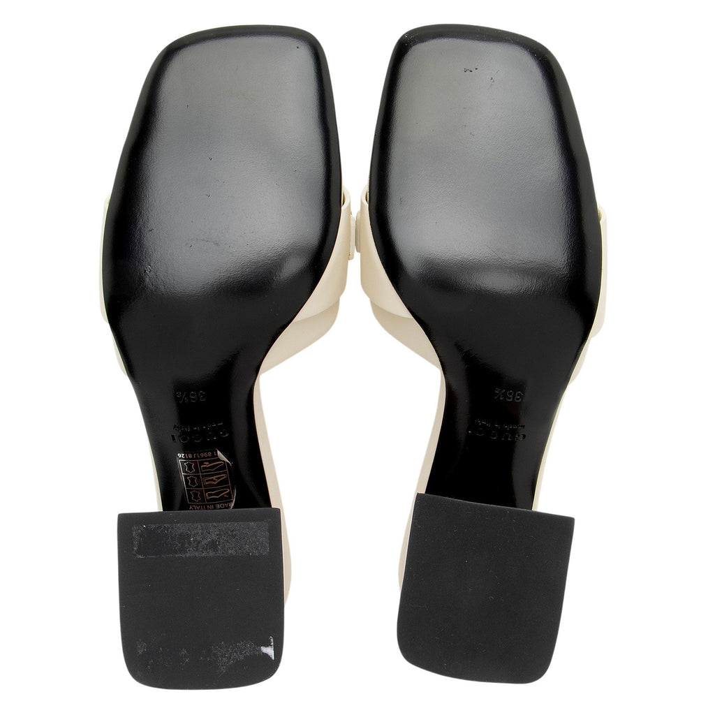Women's Gucci Leather Chain Logo Signoria Slide Sandals - Size 6.5 / 36.5