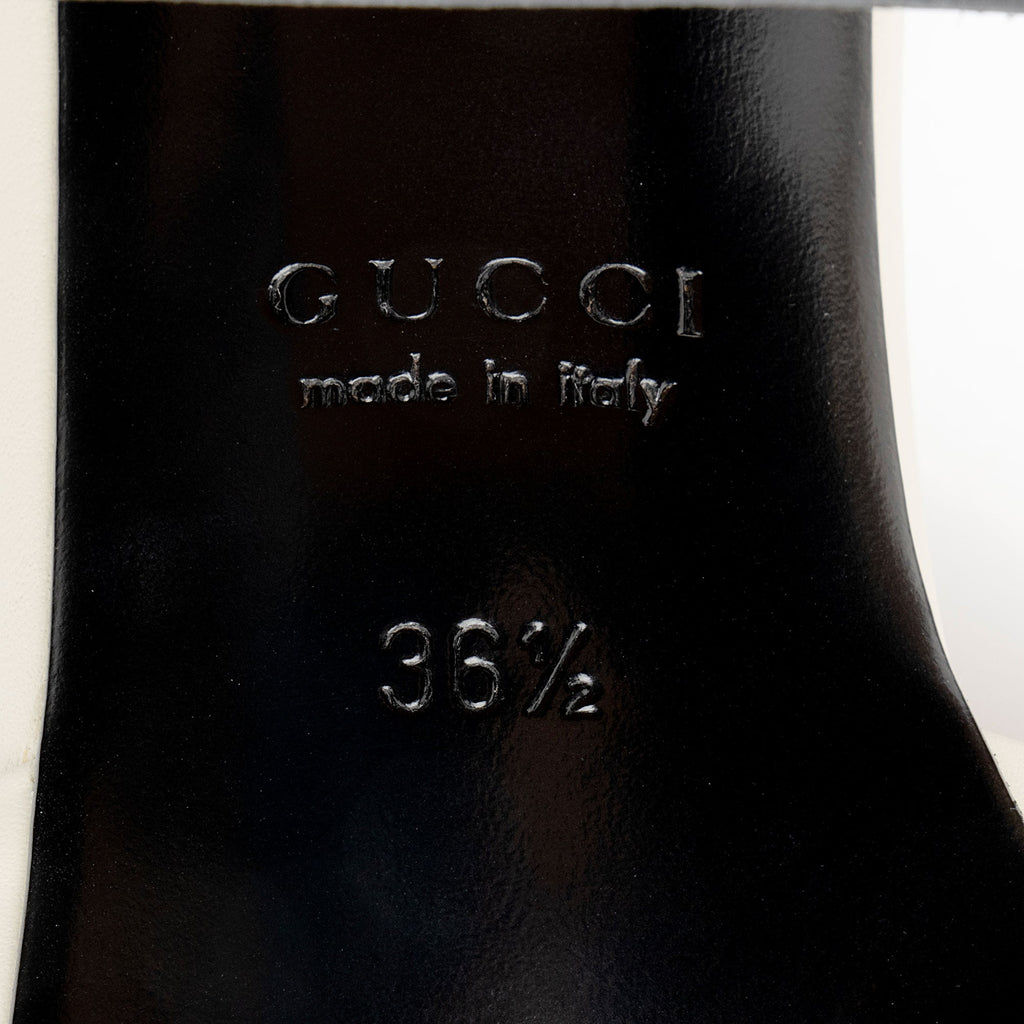 Women's Gucci Leather Chain Logo Signoria Slide Sandals - Size 6.5 / 36.5