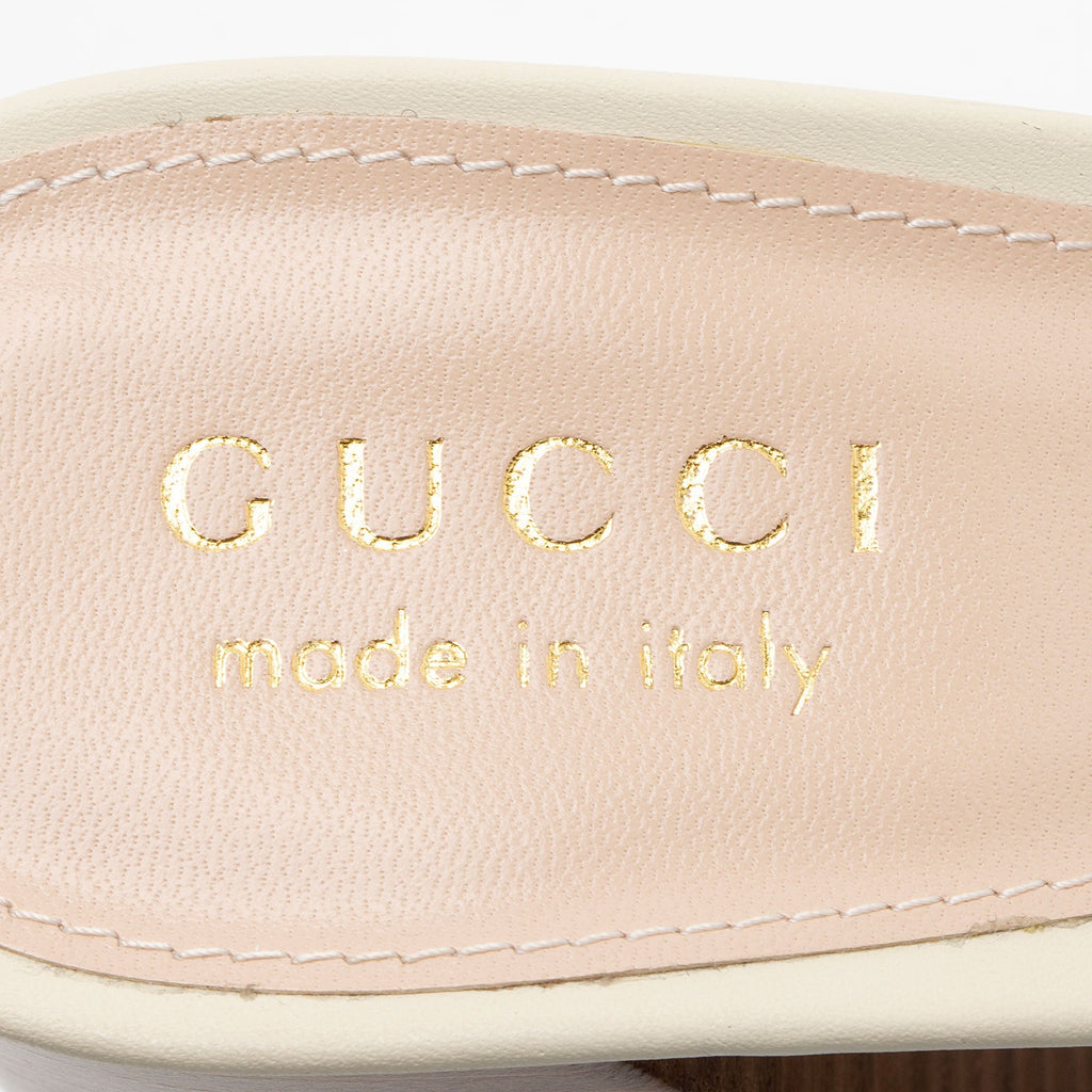 Women's Gucci Leather Chain Logo Signoria Slide Sandals - Size 6.5 / 36.5